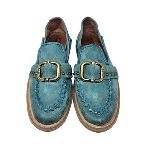 A.S.98 Thaine Loafers Womens 40 Teal Green Suede Leather Boho Rocker Rustic Chic